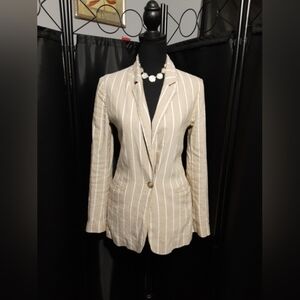 Gap Women's Linen Blazer Tan Striped Blazer Suze 0 Pockets Office Business Wear